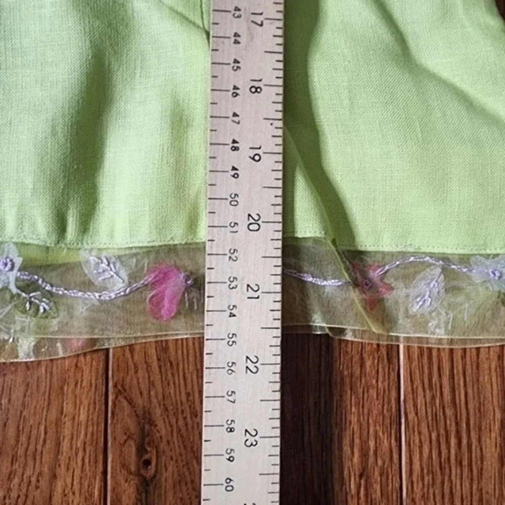 Vintage Althuser Green Linen Blazer Short‎ Sleeve Button Back Floral Trim USA 6